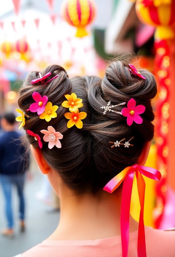 colorful double buns accessories