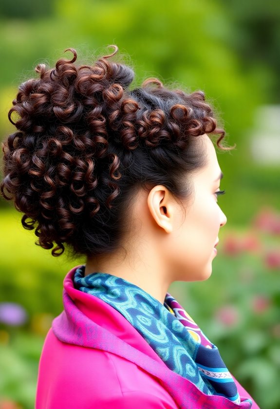 curly bun with scarf