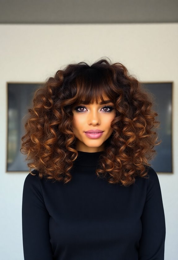 curly hair curtain bangs