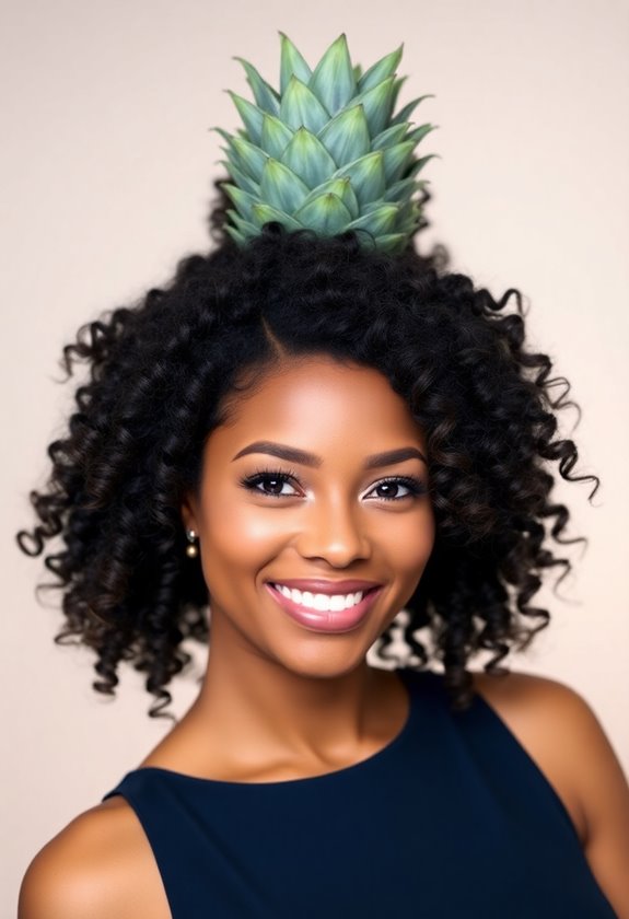 curly hair pineapple updo