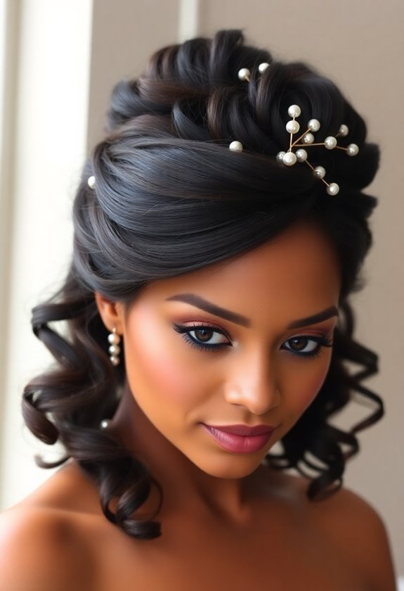 curly side swept updo elegance