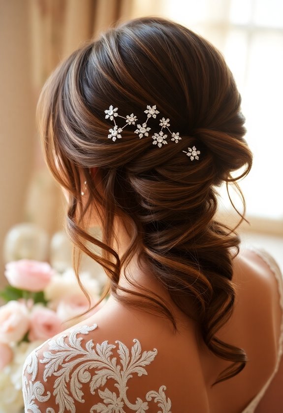 glamorous side swept wedding hairstyle