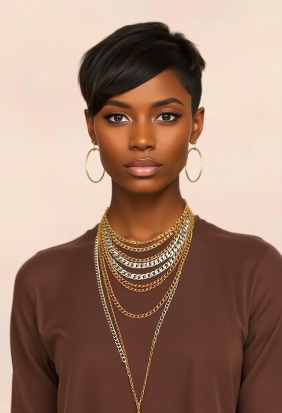 layered necklaces enhance pixie