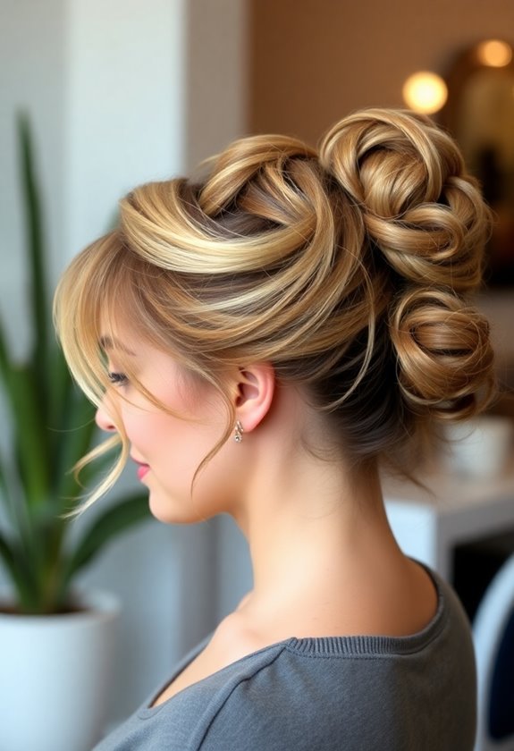messy bun with flair