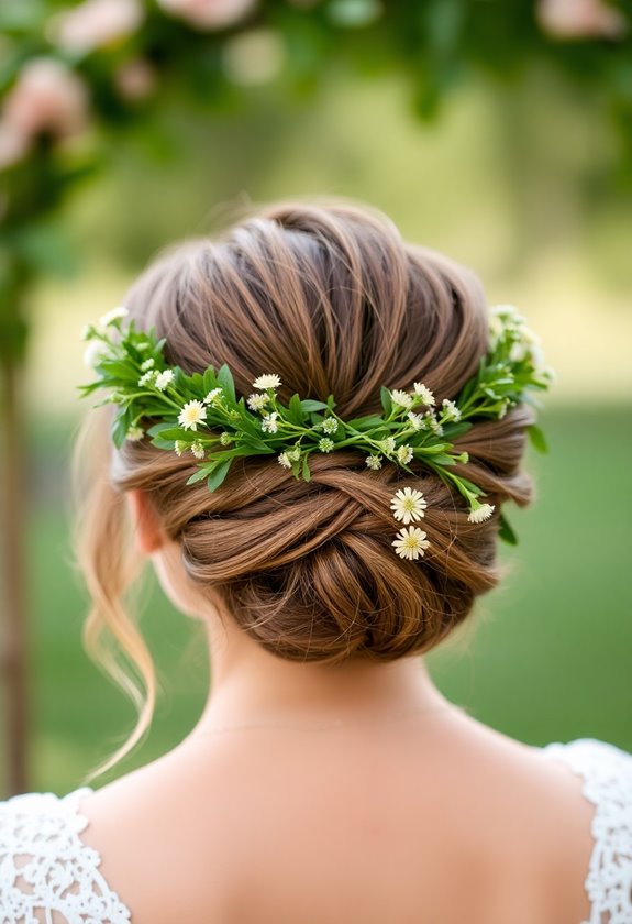 messy bun with greenery