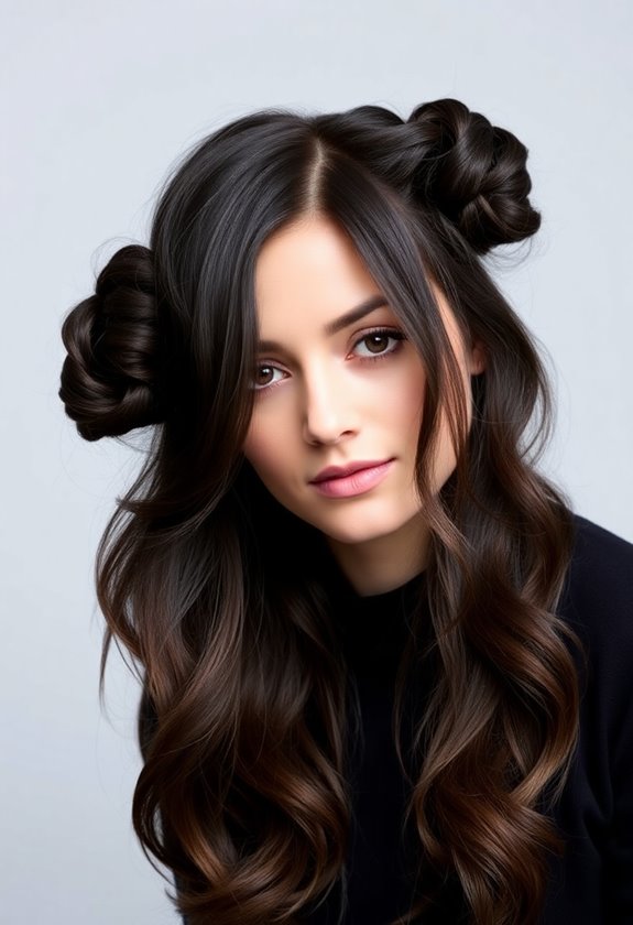 messy half up space buns