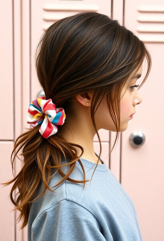 messy low ponytail style