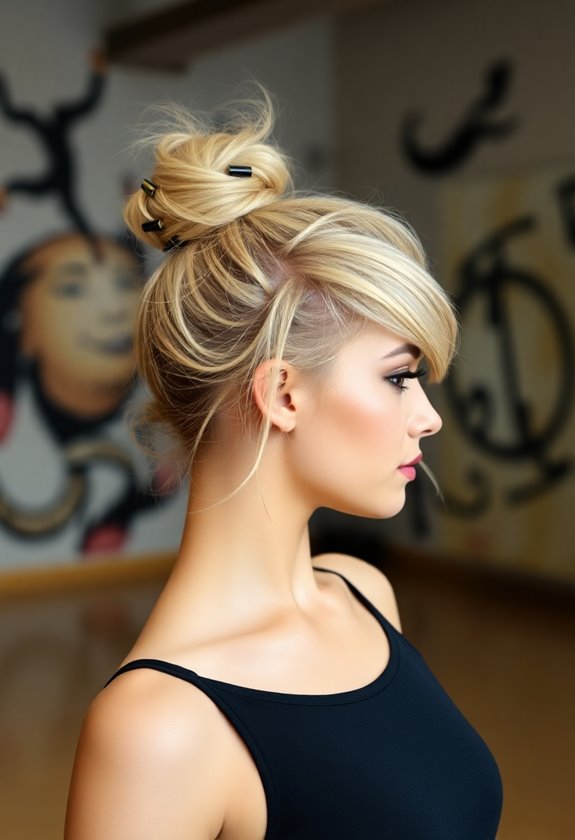 messy top knot hairstyle