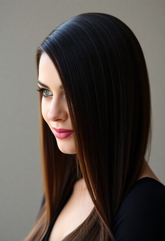 sleek straight middle part